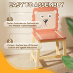 Kids Table and 4 Chairs, Wooden Stable Table and Chair Set (Elephant&Leopard&Lion&Zebra), Ideal for Arts & Crafts, Snack Time, Homeschooling, Homework & More
