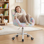 DUOMAY Kids Desk Chair, Faux Fur Colorful Upholstered Computer Chair for Boys and Girls, Cute Study Swivel Height Adjustable Arm Chair for Child, Rainbow Color