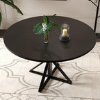 IDEALHOUSE 47 Inch Round Dining Table for 4, Farmhouse Kitchen Table with Metal K-Base, Black Circle Wood Table for Dining Room, Kitchen, Apartment & Living Room (Table Only)