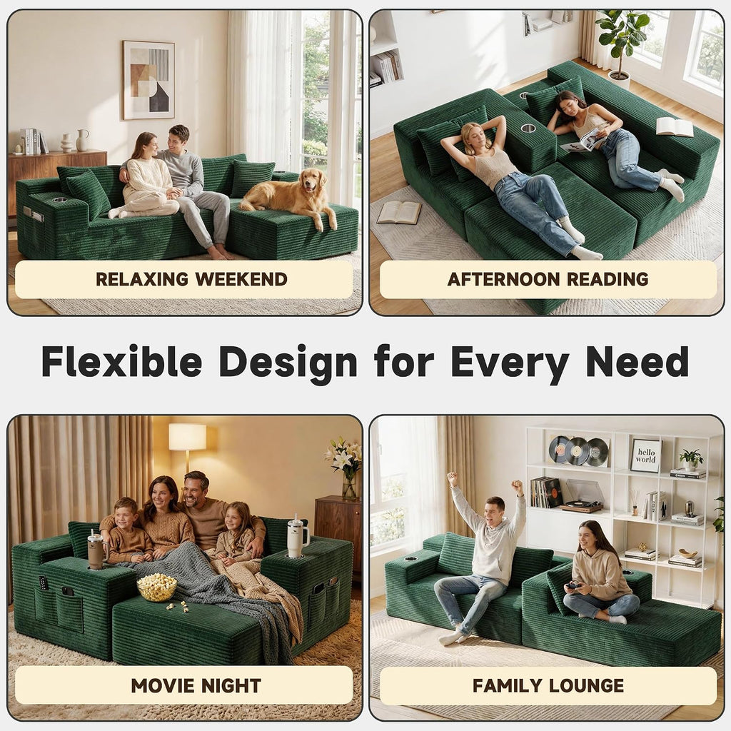 Bashaw 108" Cloud Sectional Boneless Couches Sofa with Chaise, Modular L-Shape Couch Deep Seat Memory Foam Compressed Sofa for Living Room