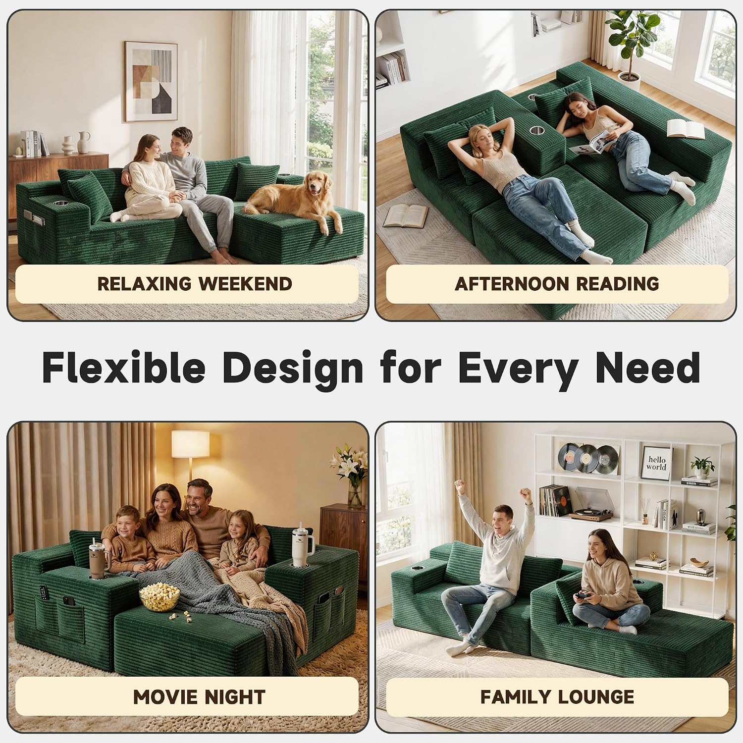 Bashaw 108" Cloud Sectional Boneless Couches Sofa with Chaise, Modular L-Shape Couch Deep Seat Memory Foam Compressed Sofa for Living Room