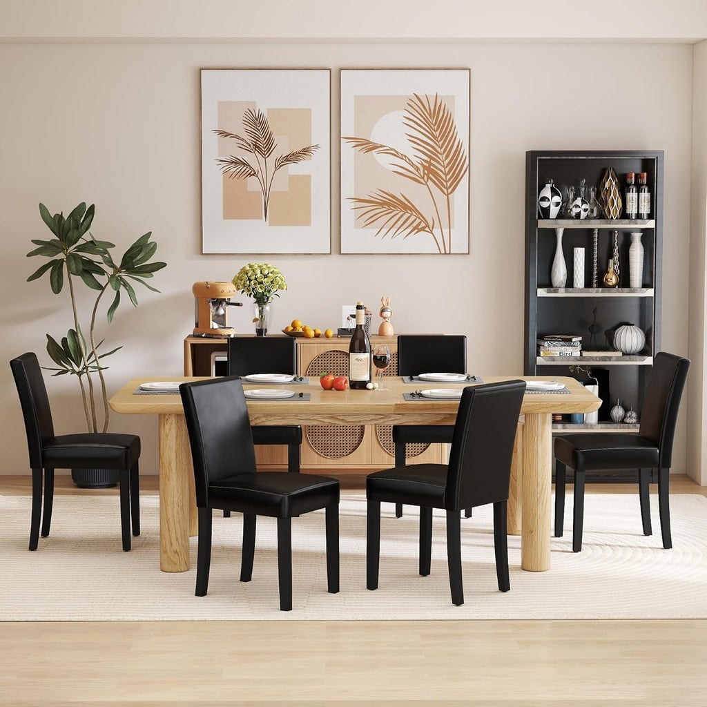 LSSPAID Dining Chairs Set of 6, Modern Stylish PU Leather Upholstered Parson Chair, Dining Room Chairs with Solid Wood Legs for Kitchen Living Room, Black