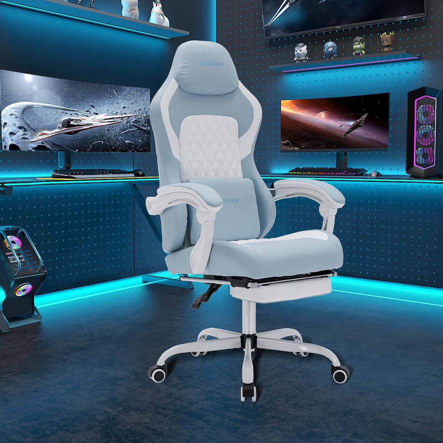 Computer Chair Gaming Ergonomic High Back Office Chairs for Adults Massage Lumbar Comfortable Leather Adjustable Swivel PC Video Game Gamingchair with Footrest