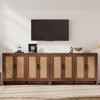 Mericonia Rattan Buffet Cabinet with Storage, Sideboard Cabinet with Doors and Adjustable Shelves, Farmhouse Coffee Bar Station Table, Modern Wood Cupboard for Kitchen, Livingroom, Walnut