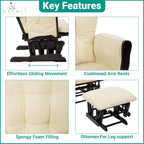 Naomi Home Brisbane Glider and Ottoman Set with Smooth Rocking & Gliding Motion, Ergonomic High-Back Support, Cushioned Armrests, Solid Wood Base, Storage Pockets, Espresso/Cream Nursery Chair