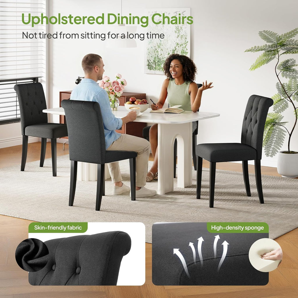 Welzona Upholstered Dining Chairs Set of 4, Button Tufted Parsons Dining Chair with Solid Wood Legs, Modern Fabric Side Chair for Dining Room/Kitchen/Restaurant/Hotel- Black