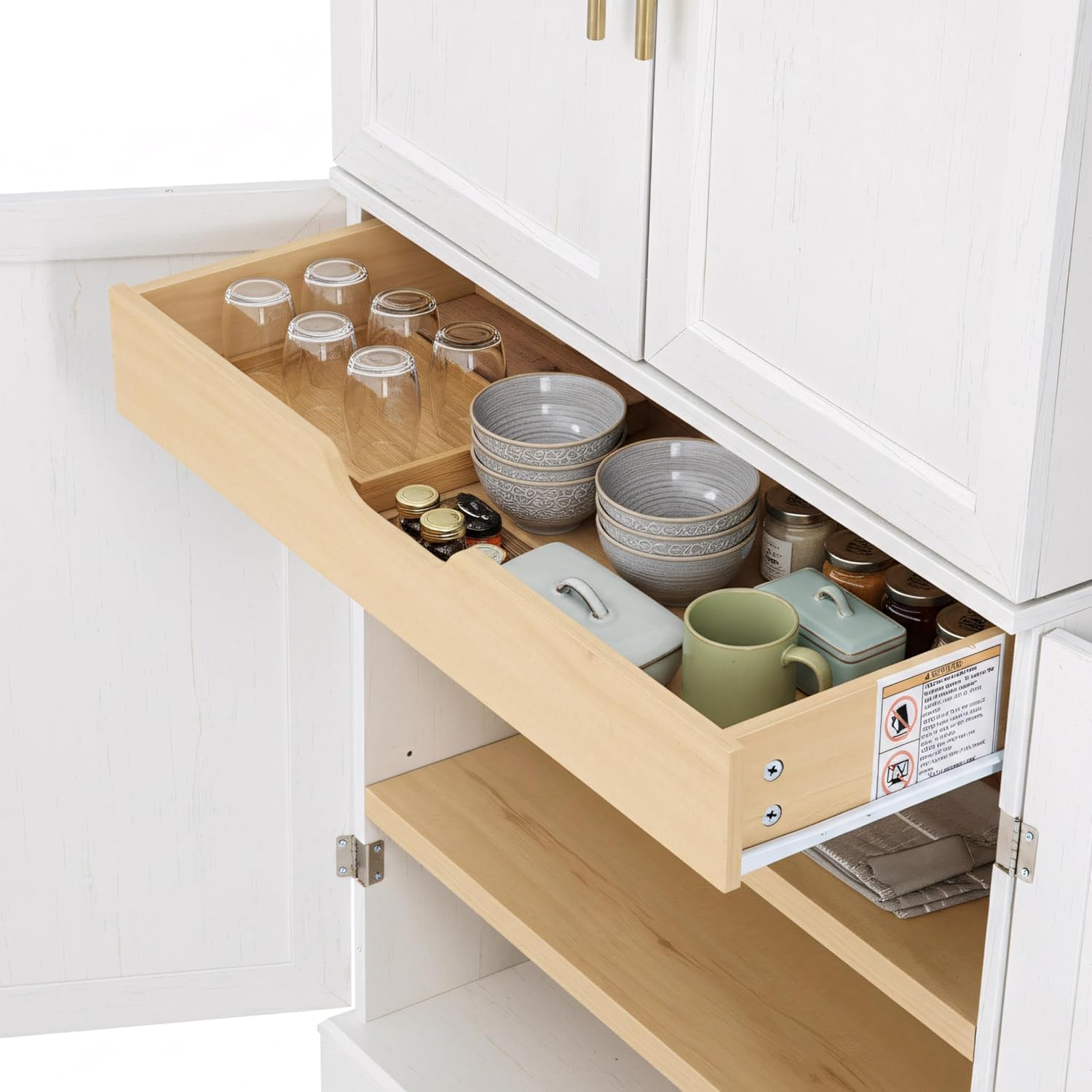 78.2" Tall Farmhouse Kitchen Pantry Cabinet, with 8 Door Shelves, Storage Cabinet with 4 Adjustable Shelves, Hidden Drawer, Wine Rack, Versatile Cupboard for Kitchen, Dining & Bathroom, Retro White