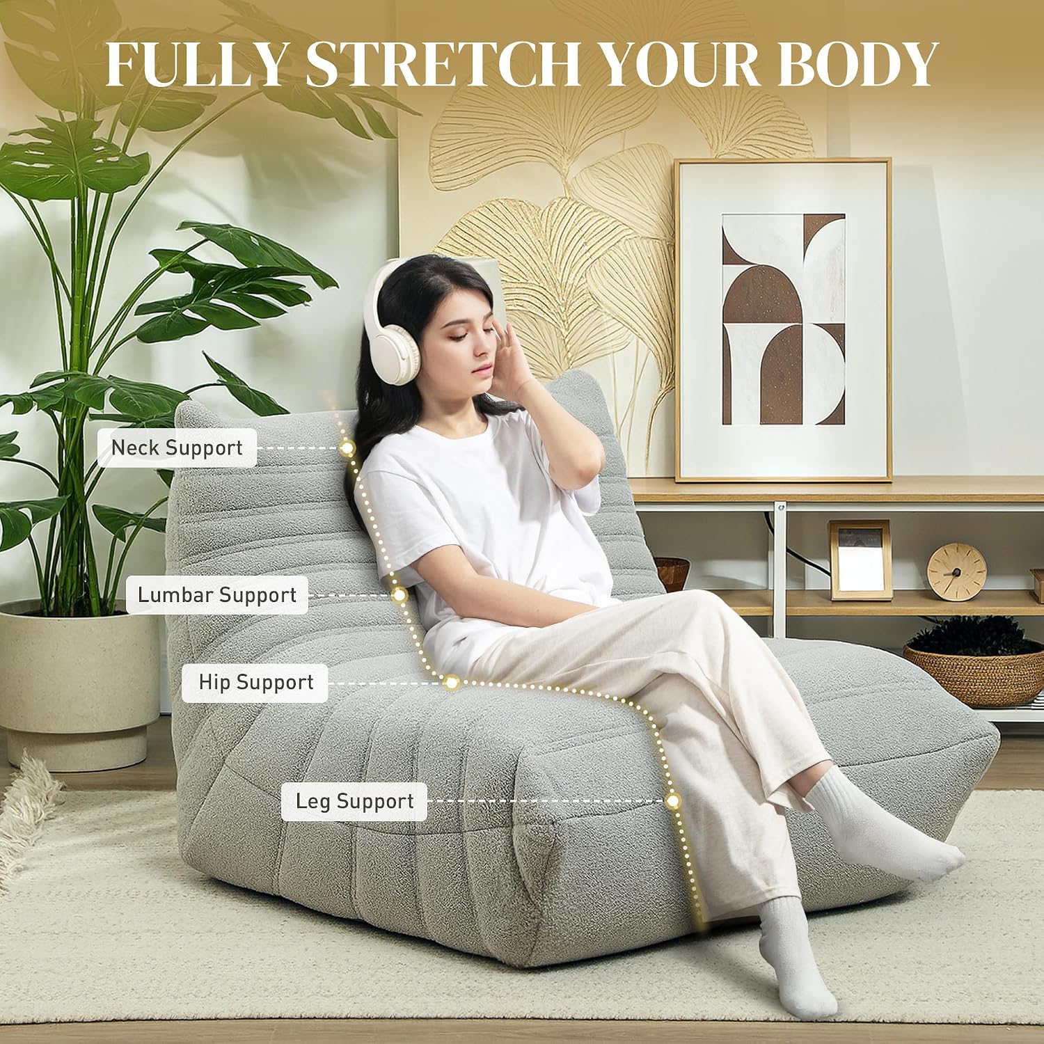 HOMCOM Bean Bag Chair for Adults, Giant Fireside Chair, Light Gray | Lazy Sofa, Bean Bag Sofa, High Density Comfortable Foam, Living Room, Bedroom