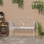 Garden Bench, 43" Cream White Metal Outdoor Patio Bench Park Bench with Armrests, Porch Bench Seat for Backyard Poolside Lawn Garden Deck Seating