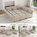 LLappuil 102" Modular Sectional Sofa with Storage Seat, Cozy Chenille Sleeper Sectional Couches for Living Room with Adjustable Armrest Backrest, Khaki