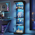 Hzuaneri Glass Display Cabinet 4-Tier Display Case with RGB Lights Black | Curio Cabinet Adjustable Glass Shelves, Human Body Sensor, Press-To-Open Doors Storage Cabinets Showcase For Collectibles