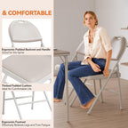 GarveeHome 4 Pack Folding Chairs with PU Leather Padded Cushion and Back, Metal Foldable Chair for Indoor Outdoor, Commercial Stackable Guest Chairs for Camping, Dining Room, Office, Party, Beige
