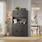 Pantry Cabinet with Charging Station,71'' Kitchen Pantry Cabinet with Microwave Shelf,Farmhouse Kitchen Hutch with Drawers,Door Shelves,Adjustable Shelves,for Dining Room,Living Room,Black