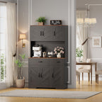 IDEALHOUSE 71" Kitchen Pantry Storage Cabinet with Charging Station, Farmhouse Kitchen Hutch Cabinet with 2 Storage Drawers, Large Food Pantry with Microwave Stand for Dining Room,Living Room,Black