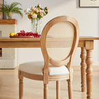 Nrizc Farmhouse Fabric Dining Room Chairs Set of 6, French Chairs with Round Back, Woven Rattan Dining Chair, Oval Side Chair for Dining Room/Kitchen/Restaurant