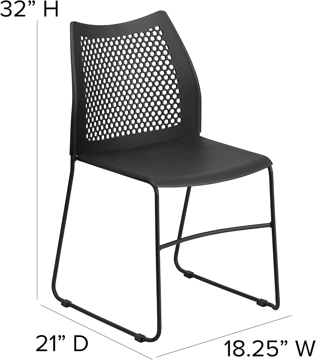 EMMA + OLIVER Home and Office Black Sled Base Stack Chair with Air-Vent Back - Guest Chair