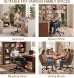 KISLOT Home Office Desk Chair, Ergonomic Office Chair with Lumbar Support, Adjustable Swivel Computer Chair with Wheels, Fabric Executive Task Chair with Wood Arms, Moss Green