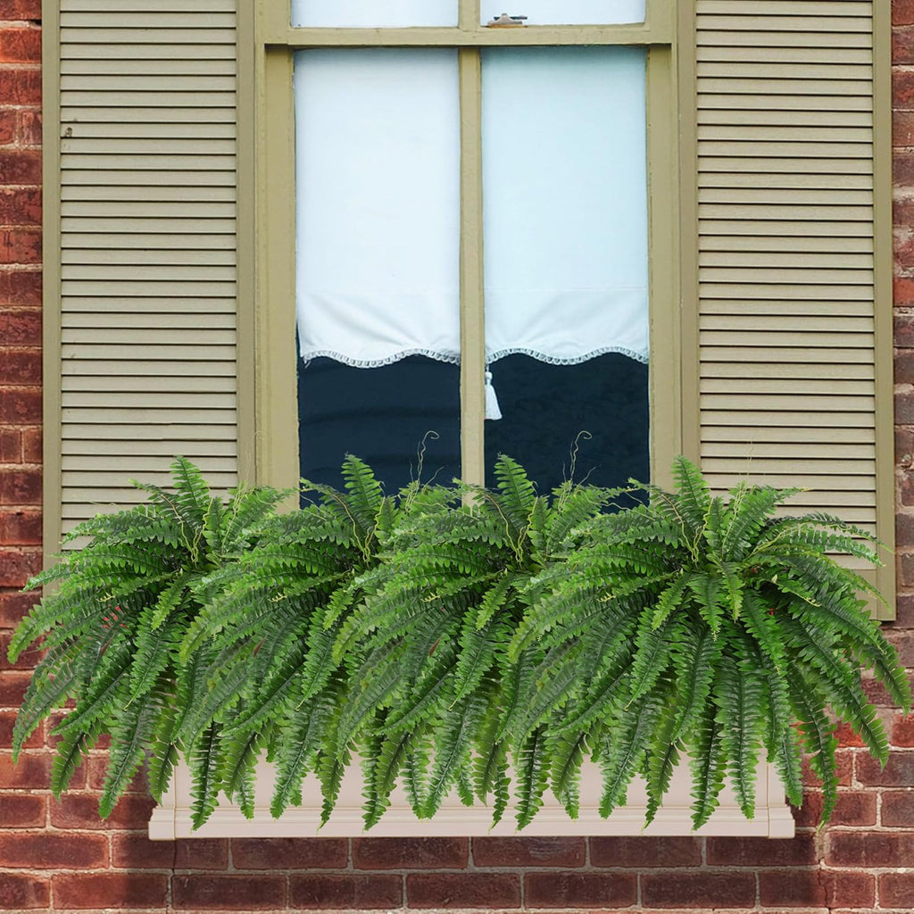 Dkaltm Artificial Boston Fern Bush- Set of 2 Large Artificial Ferns for Outdoors, 45Inch Large Faux Ferns, Suitable for Office & Living Room Decor, 55Branches for Each Bouquet