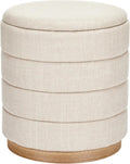 Round Storage Ottoman, Small Linen Upholstery Footrest Still with Foam Padded Seat for Living Room Bedroom, Beige