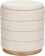 Round Storage Ottoman, Small Linen Upholstery Footrest Still with Foam Padded Seat for Living Room Bedroom, Beige