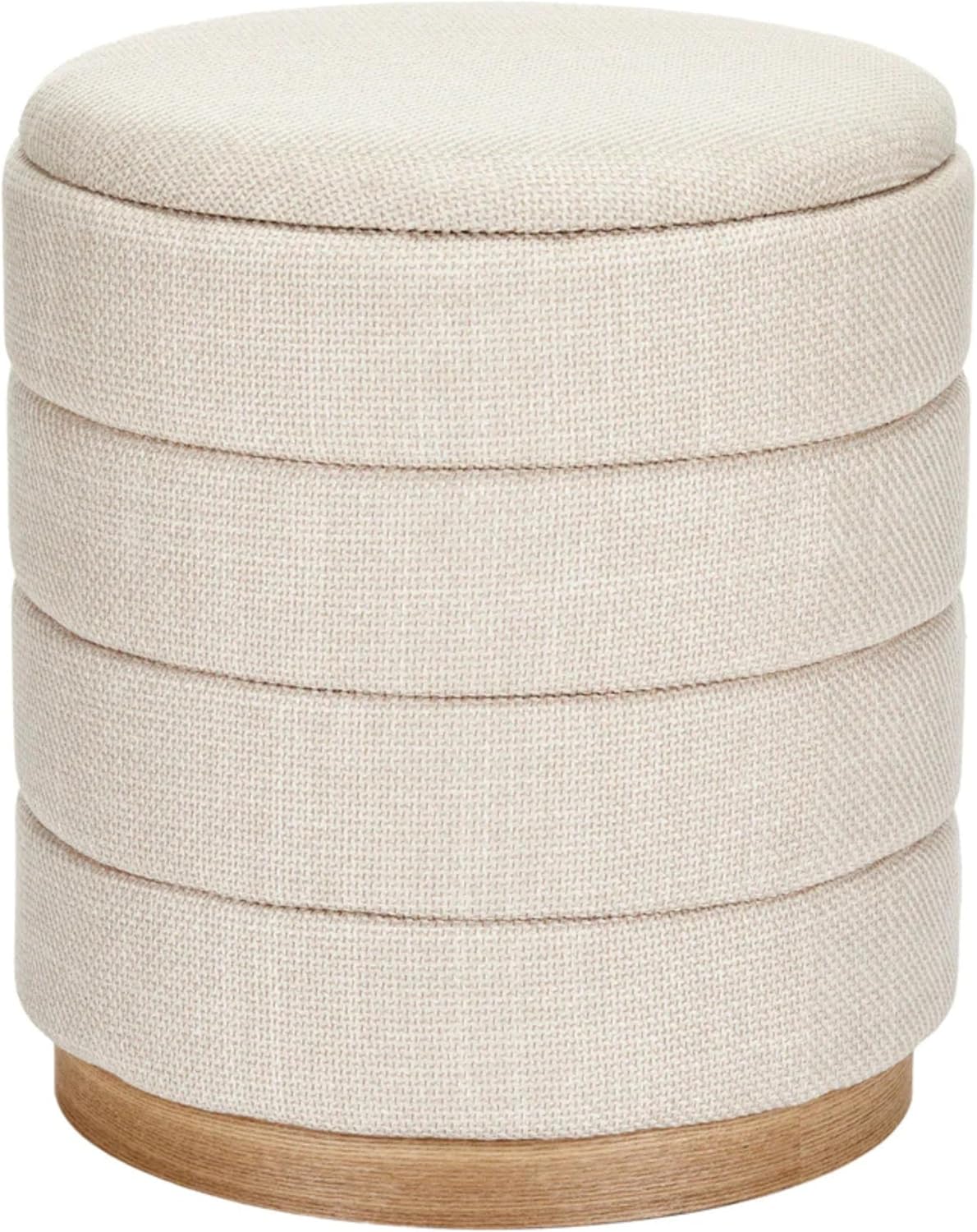 Round Storage Ottoman, Small Linen Upholstery Footrest Still with Foam Padded Seat for Living Room Bedroom, Beige