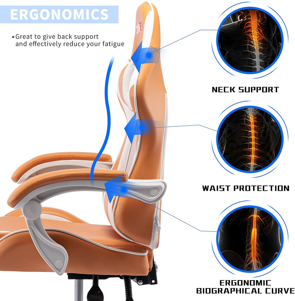 Gaming Chair for Adults, High Back Ergonomic Computer Gaming Chair with Headrest and Lumbar Support, Orange