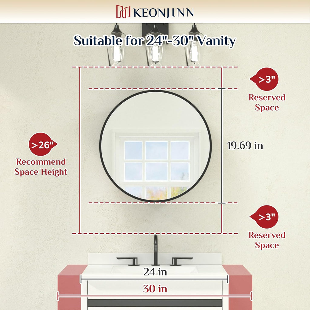 Keonjinn 20 Inch Round Medicine Cabinet with Mirror, Black Medicine Cabinet with Mirrors, Circular Surface Mount Medicine Cabinets, Framed Farmhouse Bathroom Cabinet with Adjustable Shelves