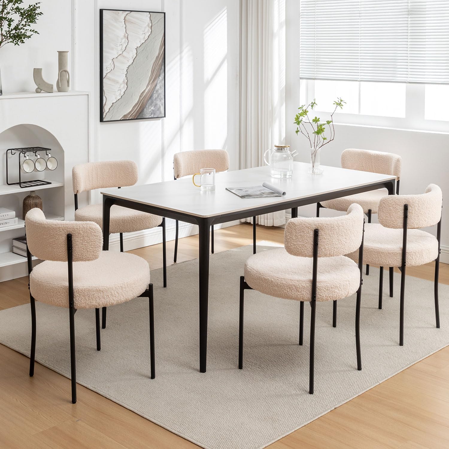 Riknuxi Boucle Dining Chairs Set of 4, Round Upholstered Dining Chairs with Black Metal Legs, Modern Dining Room Chairs for Dining Room, Kitchen