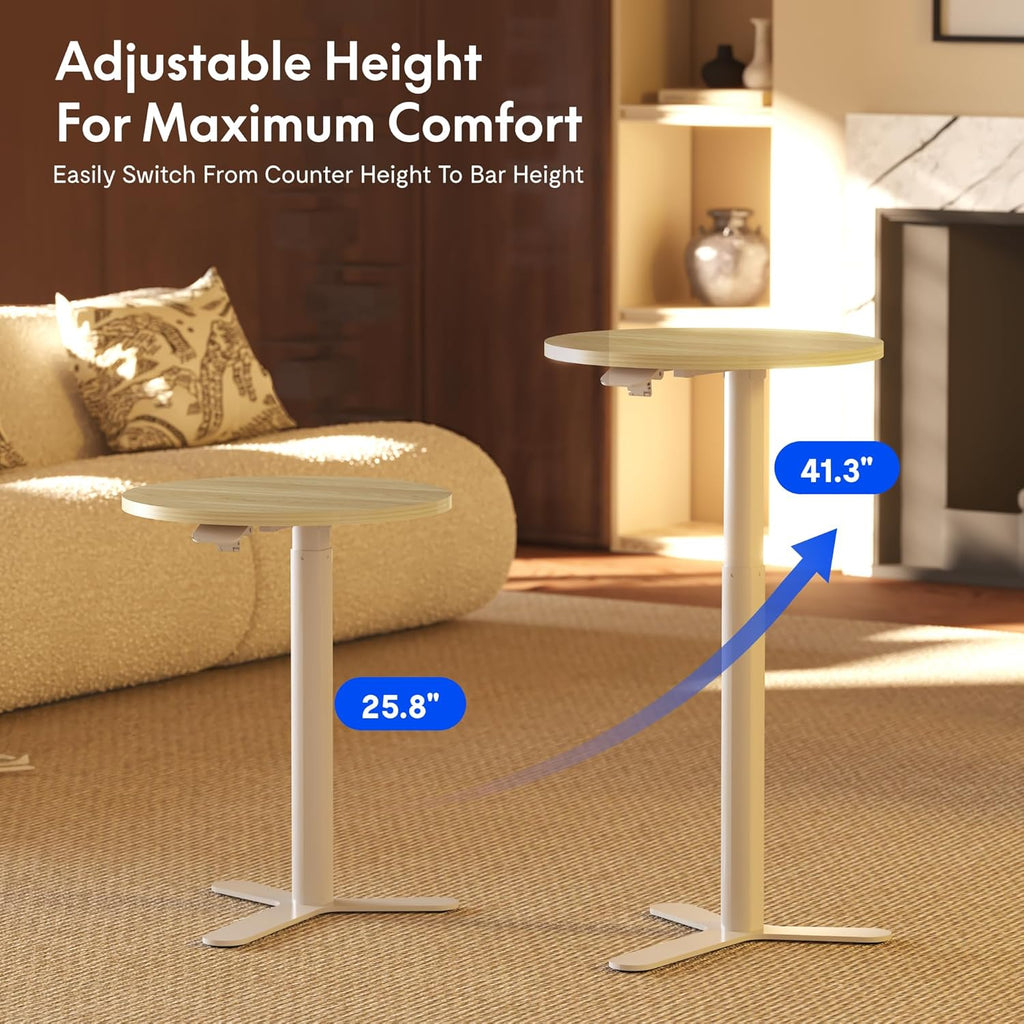 FLEXISPOT Gas Spring Adjustable Bar Table with One-Touch Lift, Flexible Height 25.8"–41.3", 19.7" Round High-Top Pub Table for Balcony, Kitchen, Apartment & Small Spaces (Light Oak)