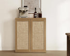 SICOTAS Rattan Sideboard Storage Cabinet - Boho Credenza Coffee Bar Cabinet with Doors & Adjustable Shelves, Large Farmhouse Buffet Console Table for Living Room, Kitchen, Entryway