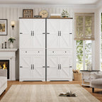 HOSTACK 71" Tall Pantry Cabinet, Farmhouse Kitchen Pantry with Storage Shelves, Barn Doors Food Storage Cabinet, Freestanding Kitchen Hutch with Large Drawer for Living Room, White + Rustic Brown