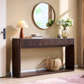 OKD 63" Fluted Console Table for Entryway, Modern Entryway Table with 2 Large Drawers, Long Sofa Table Behind Couch for Living Room, Hallway, Couch, Foyer，Dark Walnut