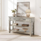 GarveeHome Entryway Table, Console Table with 2 Storage Drawers, 3 Tier Farmhouse Wooden Sofa Table, Hallway Tables for Entryway, Living Room, Rustic Grey