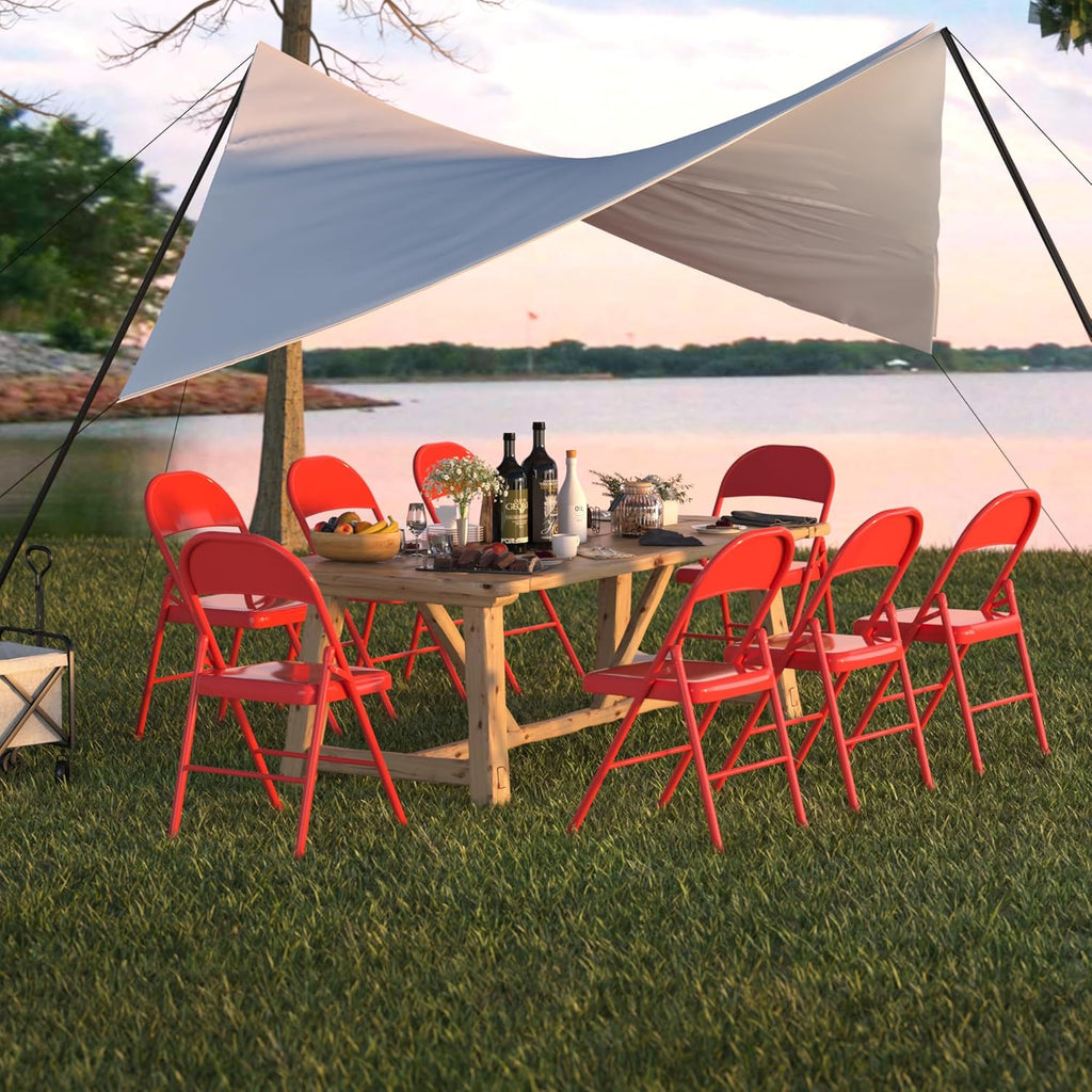 VECELO All-Steel Folding Chair Set of 4, Heavy Duty Metal Foldable Chairs, Double Hinged, Stackable Commercial Seating for Indoor Outdoor Events, Wedding, Party, Patio, Office