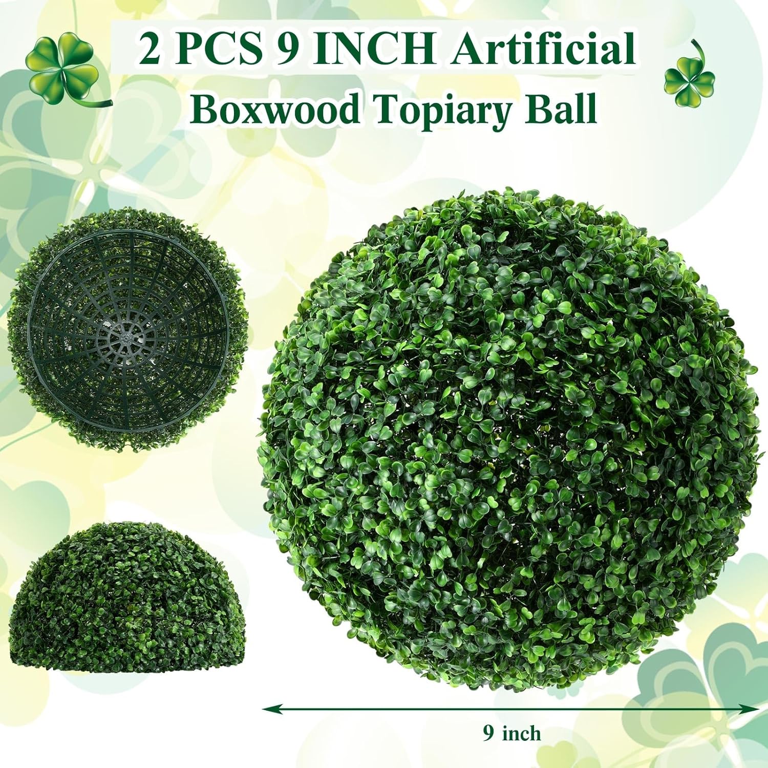 Hotop 2 Pcs 9 Inch Artificial Plant Topiary Ball 4 Layers Garden Spheres Boxwood Balls Artificial Topiaries Spheres Decorative Plants for Backyard, Balcony, Garden, Indoor Outdoor Decor(Green)