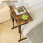 Adjustable Folding TV Tray Table,TV Dinner Small Foldable C-Shaped End Table for Eating,6 Height Adjustable Slide Under Couch Side with Sturdy MDF Top,No Assembly(Brown)