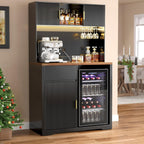 GDLF 72" Tall Bar Cabinet with Fridge Space, Fluted Coffee Liquor Hutch Cabinet with Storage, Tall Home Bar with LED Light & Power Outlet for Kitchen Dining Room or Living Area