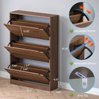 BORNOON Shoe Cabinet with 3 Flip Drawers, Slim Narrow Shoe Storage Cabinet, Freestanding Shoe Organizer with Adjustable & Removable Shelves, Top Display Shelf for Entryway, Hallway, Foyer, Closet