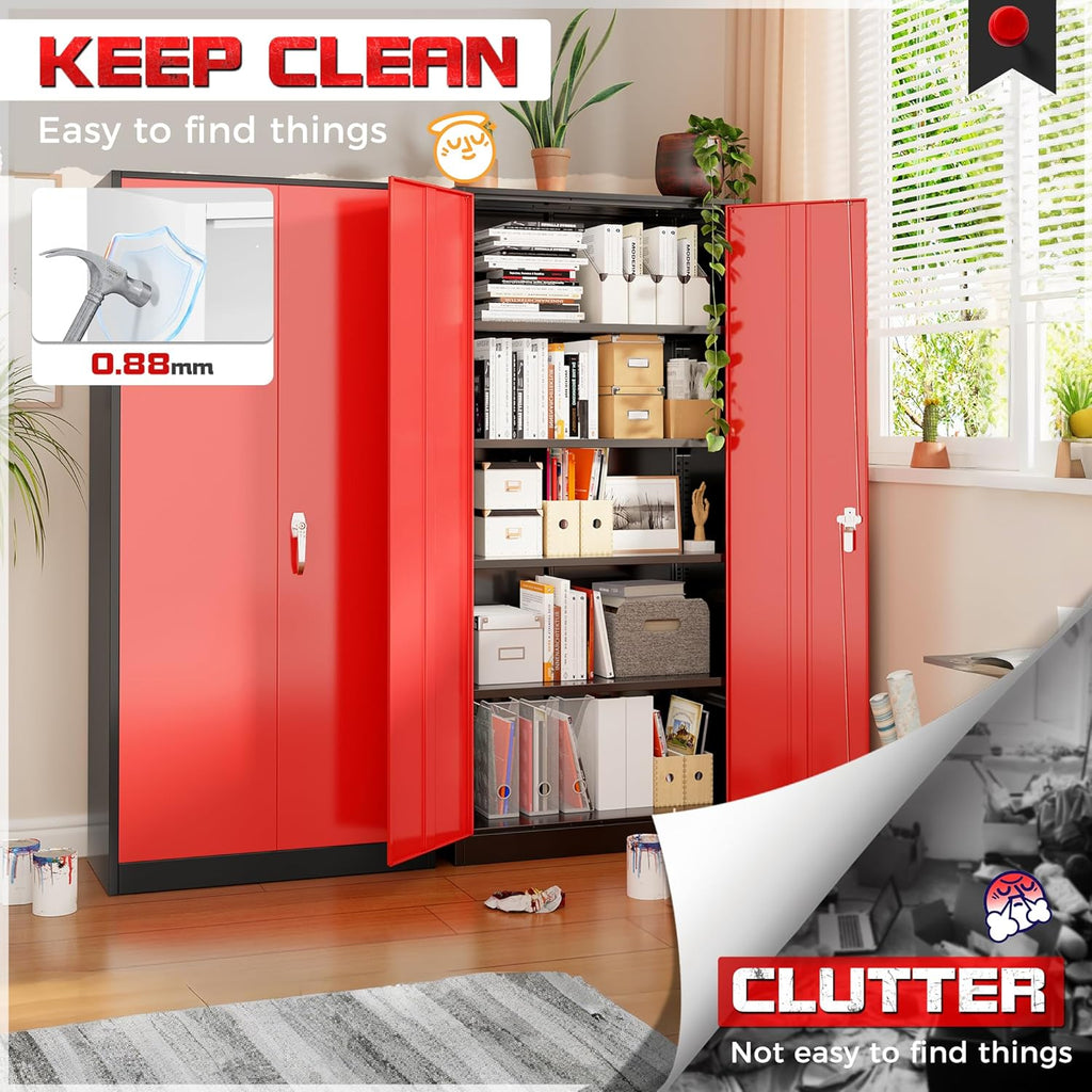 Bonusall 72" Metal Garage Storage Cabinet， Heavy-Duty Steel Cabinet with 2 Locking Doors & 5 Adjustable Shelves for Home