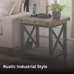 Flexsteel Craftsman Solid Acacia Wood End Table, Rustic Industrial with Lower Shelf, Hand Worked Metal Frame, Distressed Side Table Living Room Furniture, Farmhouse Nightstand (Light Brown)