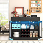 knoworld Wine Bar Cabinet with LED Lights, Coffee Bar Cabinet with Wine and Glass Rack, Black Bar Cabinet Liquor Cabinet, Kitchen Buffet Sideboard with Storage for Living Room, Dining Room