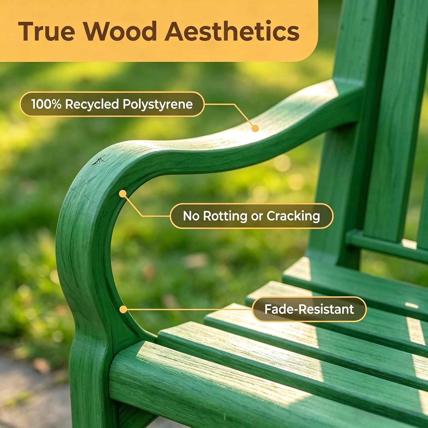 2-Person Green Memorial Garden Bench Poly Lumber Rot-Proof All Weather Outdoor Patio Bench for Porch Backyard Park