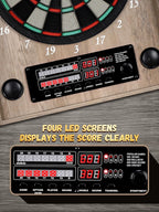 Electronic Dart Board, Decorative Dart Board Cabinet Set for Adults [12*Bronze Soft Tip Darts] [Cricket Game Mode]- Wooden Electric Dartboard Cabinet for Family Game Rooms