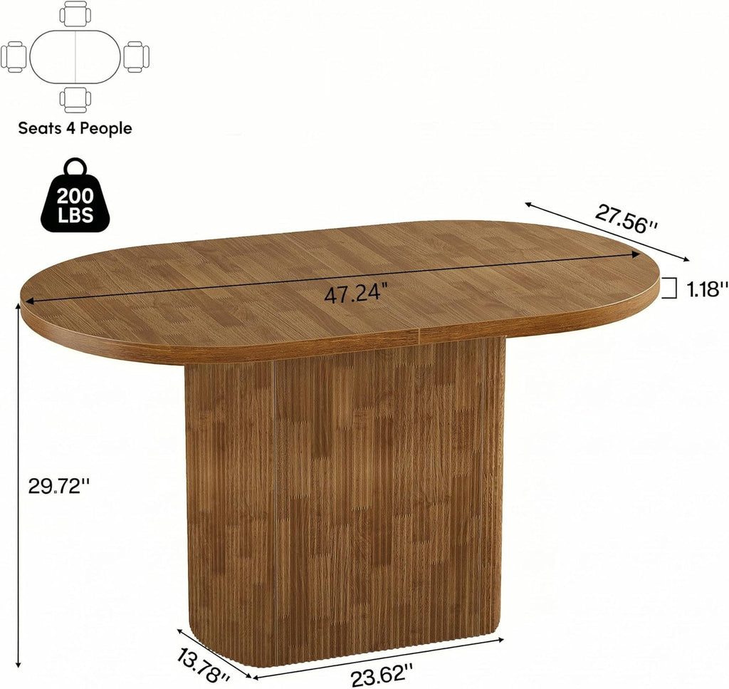 Tribesigns 47.24" Oval Dining Table for 4, Small Kitchen Table with Pedestal Base, Space Saving Farmhouse Wood Dinner Table for Apartment and Dining Room, Brown
