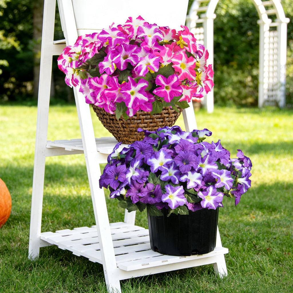 FULLMUSIC Spring Artificial Flowers for Outdoors, UV Resistant Fake Morning Glory, Look Real Faux Silk Plants for Front Door Garden Porch Planter
