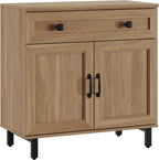 FENSULN Buffet Sideboard Cabinet Farmhouse Modern Storage Cabinet with Drawer and Doors for Kitchen, Coffee Bar, Living Room, Oak