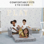 Delta Children 4-Piece Toddler Playroom Set, Grey/White & Serta Perfect Extra Wide Convertible Sofa to Lounger, Comfy 2-in-1 Flip Open Couch/Sleeper for Kids, Grey