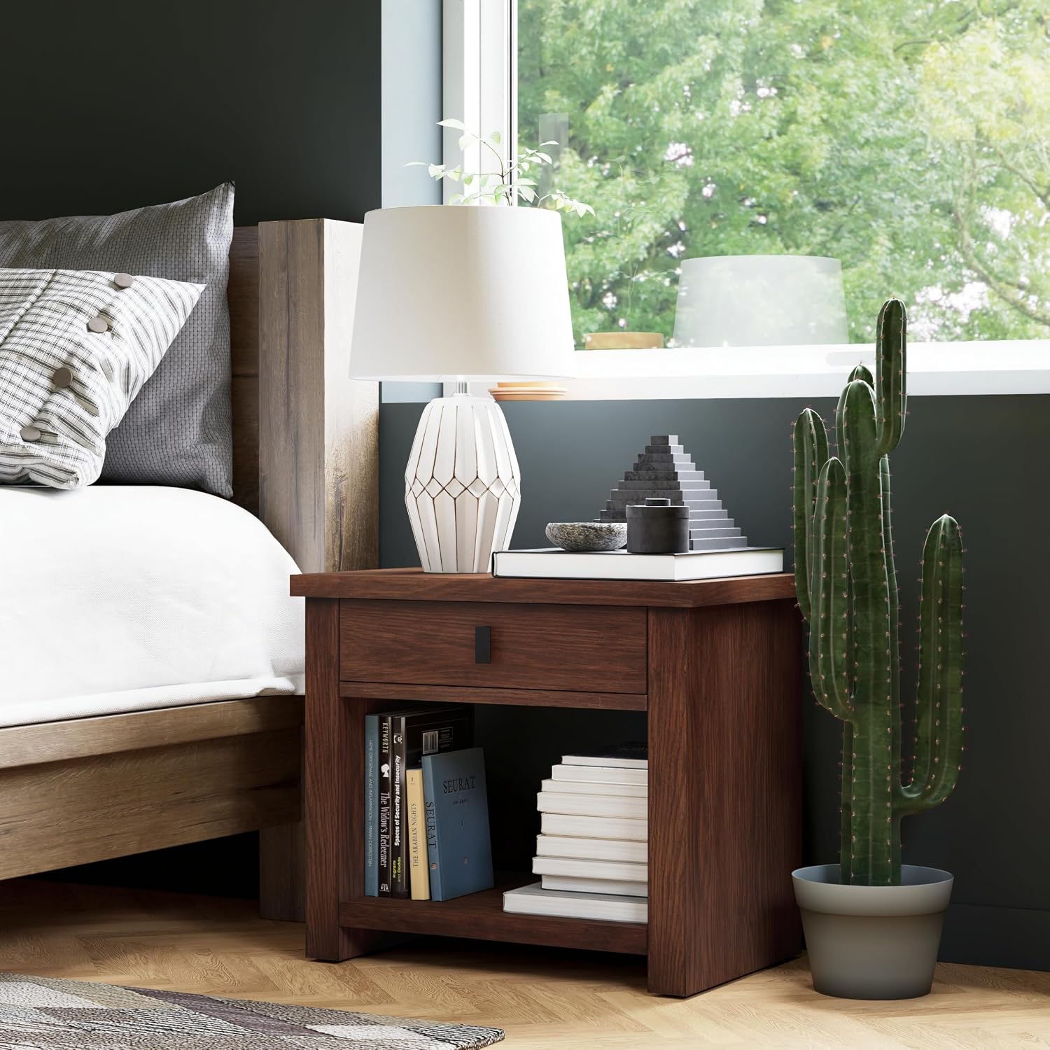 COZAYH Fully Assembled Nightstand, Pine Wood Bedside Table with Drawer & Storage Shelf, Modern Wooden End Table for Small Spaces Bedroom Living Room, Natural Wood