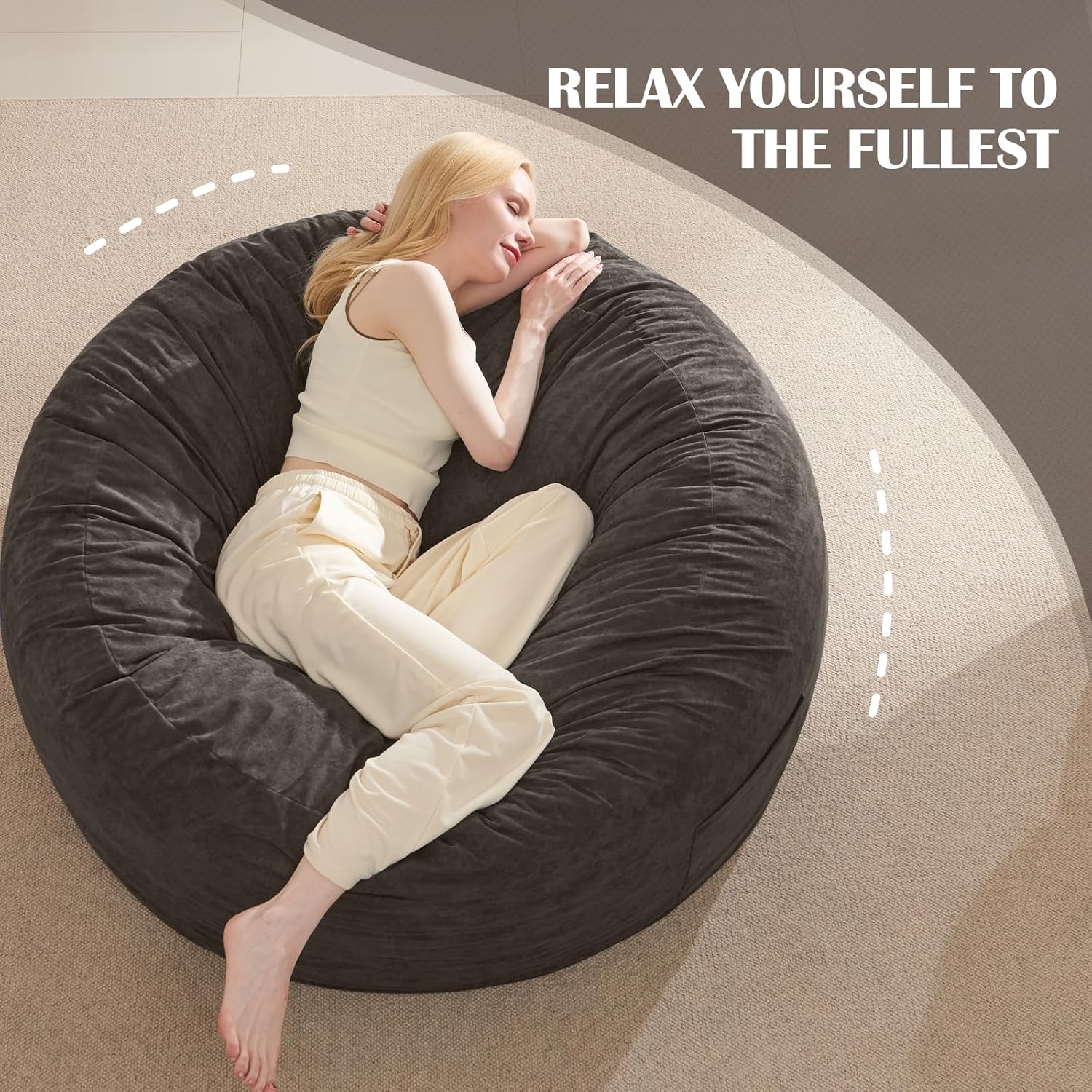 Bean Bag Chair Bed for Adults, Giant Bean Bag Chair Convertible Beanbag Bed, Large Floor Sofa Couch for Living Room, Bedroom, High-Density Foam Filling, Machine Washable (Full, Charcoal)