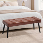 LOULENS Entryway Bench, Modern PU Leather Upholstered Bench with Buttons Tufted for End of Bed, Bedroom, Living Room, Foyer, Hallway, Brown